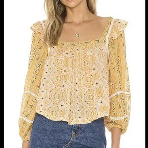 Free People Yellow Floral Long Sleeve Flowy top M